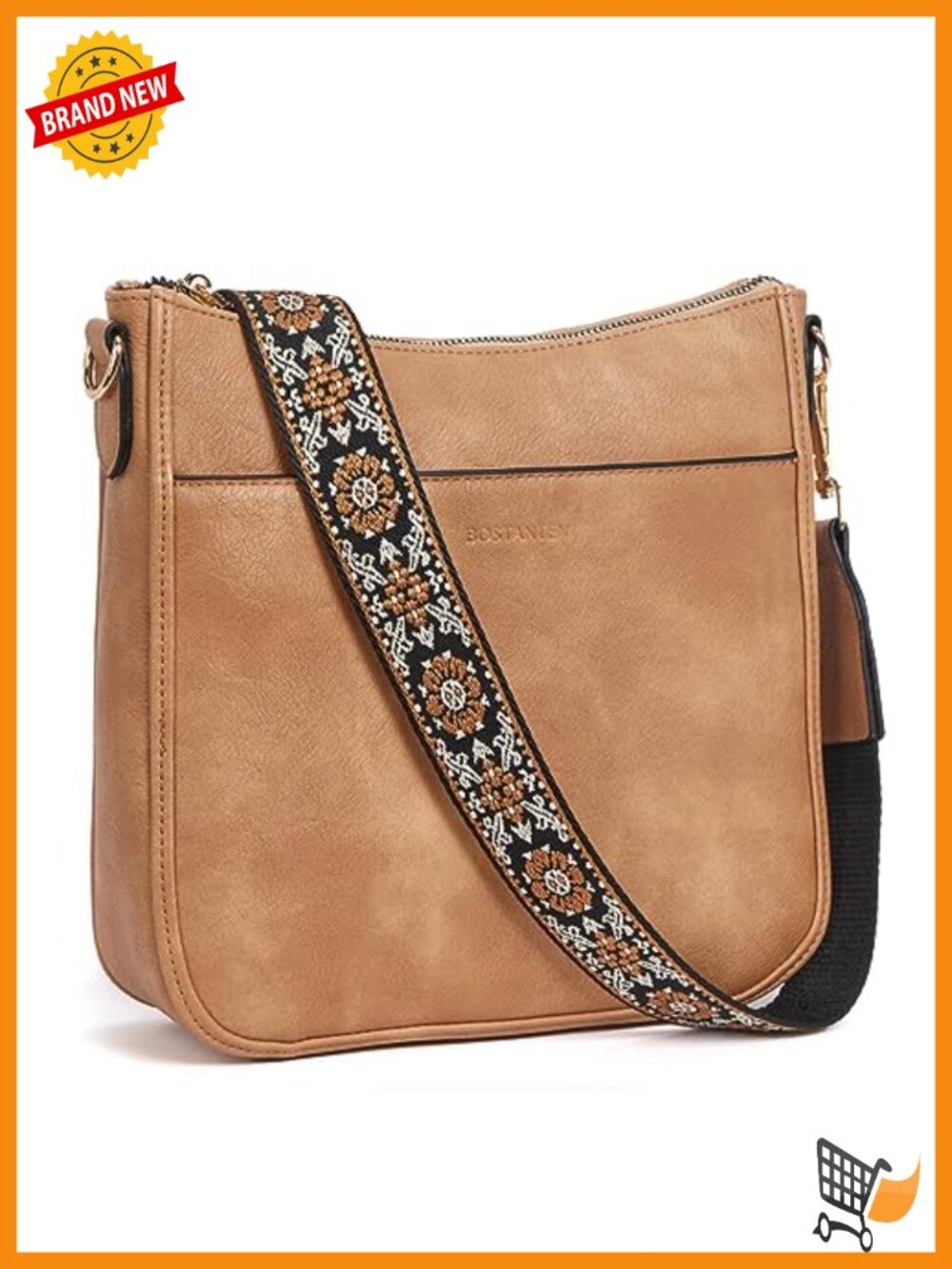 Vegan Leather Crossbody Bag with Wide Guitar Strap